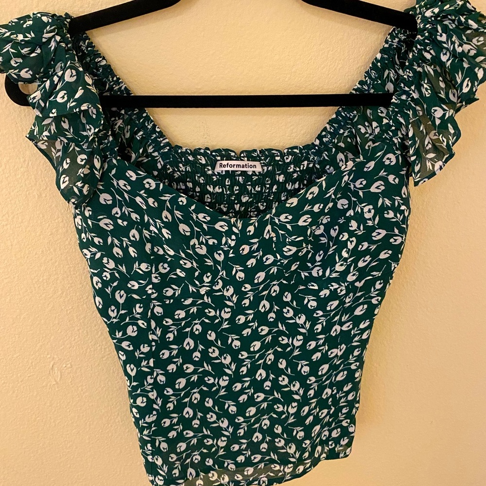 Reformation top with ruffle straps, size 8
